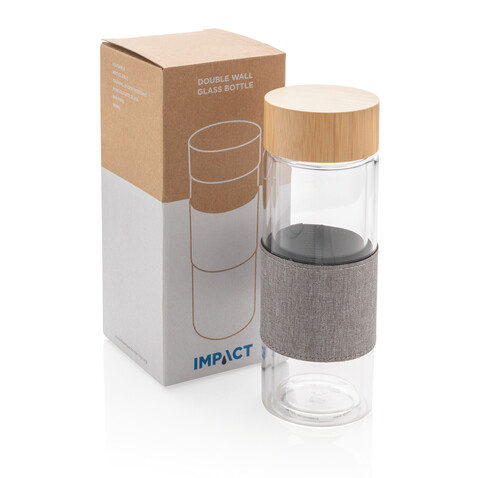 Impact doppelwandige Borosilikatglas-Flasche transparent, grau bedrucken, Art.-Nr. P436.780 Impact doppelwandige Borosilikatglas-Flasche transparent, grau bedrucken, Art.-Nr. P436.780