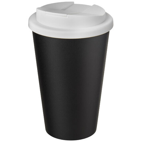 Americano® Eco 350 ml recycelter Becher mit auslaufsicherem Deckel, weiss, schwarz bedrucken, Art.-Nr. 21042501