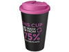 Americano® Eco 350 ml recycelter Becher mit auslaufsicherem Deckel, rosa, schwarz bedrucken, Art.-Nr. 21042541