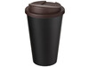 Americano® Eco 350 ml recycelter Becher mit auslaufsicherem Deckel, braun, schwarz bedrucken, Art.-Nr. 21042571