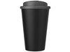 Americano® Eco 350 ml recycelter Becher mit auslaufsicherem Deckel, grau, schwarz bedrucken, Art.-Nr. 21042582