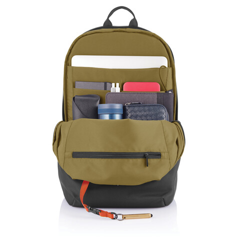 Bobby Soft, Anti-Diebstahl-Rucksack schwarz, grün bedrucken, Art.-Nr. P705.791 Bobby Soft, Anti-Diebstahl-Rucksack schwarz, grün bedrucken, Art.-Nr. P705.791