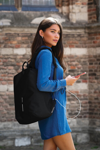 Bobby Soft, Anti-Diebstahl-Rucksack schwarz, grün bedrucken, Art.-Nr. P705.791 Bobby Soft, Anti-Diebstahl-Rucksack schwarz, grün bedrucken, Art.-Nr. P705.791
