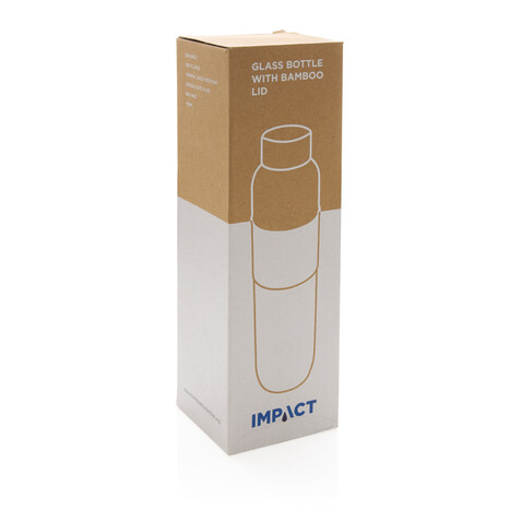 Impact Borosilikat-Glasflasche mit Bambusdeckel transparent, grau bedrucken, Art.-Nr. P436.770