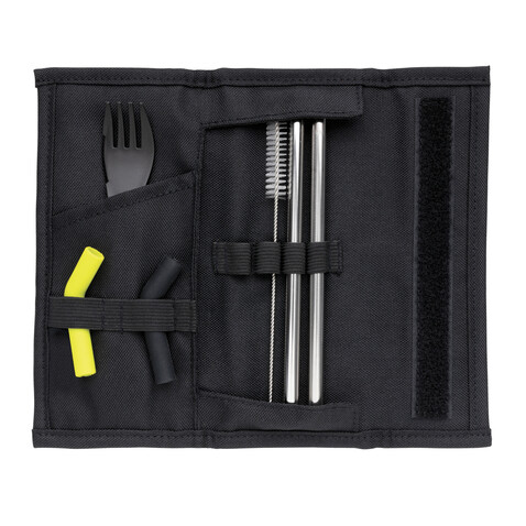 Tierra 2-teiliges Trinkhalm- und Besteckset schwarz bedrucken, Art.-Nr. P269.551 Tierra 2-teiliges Trinkhalm- und Besteckset schwarz bedrucken, Art.-Nr. P269.551