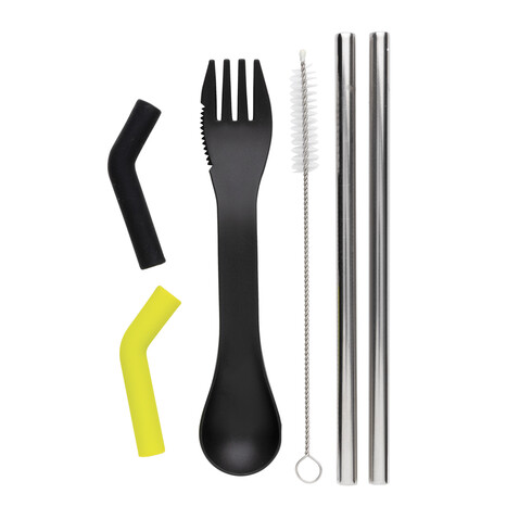 Tierra 2-teiliges Trinkhalm- und Besteckset schwarz bedrucken, Art.-Nr. P269.551 Tierra 2-teiliges Trinkhalm- und Besteckset schwarz bedrucken, Art.-Nr. P269.551