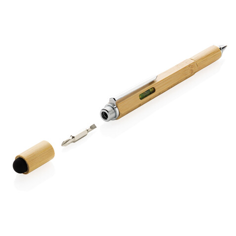 5-in-1 Bambus Tool-Stift braun bedrucken, Art.-Nr. P221.549