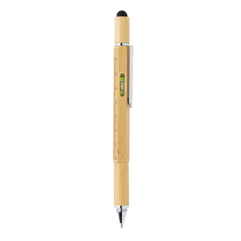 5-in-1 Bambus Tool-Stift braun bedrucken, Art.-Nr. P221.549