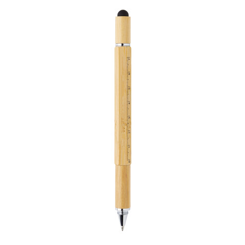 5-in-1 Bambus Tool-Stift braun bedrucken, Art.-Nr. P221.549