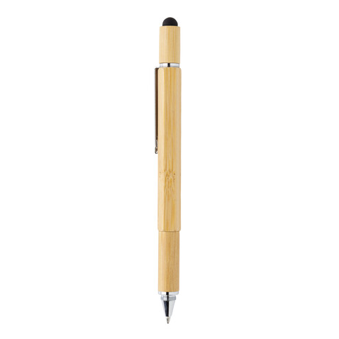 5-in-1 Bambus Tool-Stift braun bedrucken, Art.-Nr. P221.549
