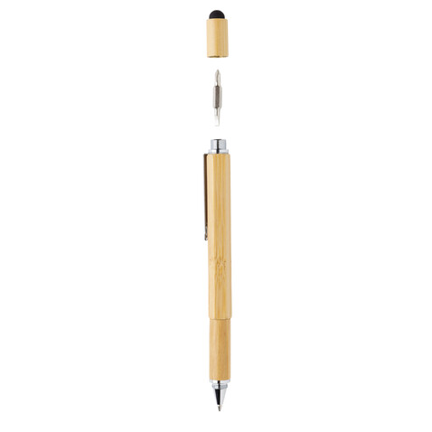 5-in-1 Bambus Tool-Stift braun bedrucken, Art.-Nr. P221.549