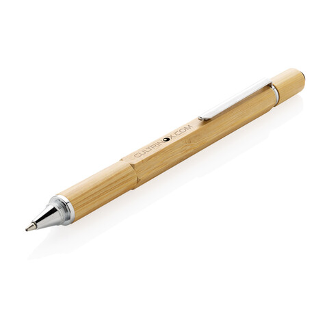 5-in-1 Bambus Tool-Stift braun bedrucken, Art.-Nr. P221.549
