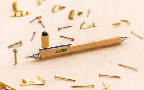 5-in-1 Bambus Tool-Stift braun bedrucken, Art.-Nr. P221.549