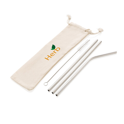 3-teiliges Trinkhalm-Set aus Stainless Steel silber bedrucken, Art.-Nr. P269.572 3-teiliges Trinkhalm-Set aus Stainless Steel silber bedrucken, Art.-Nr. P269.572