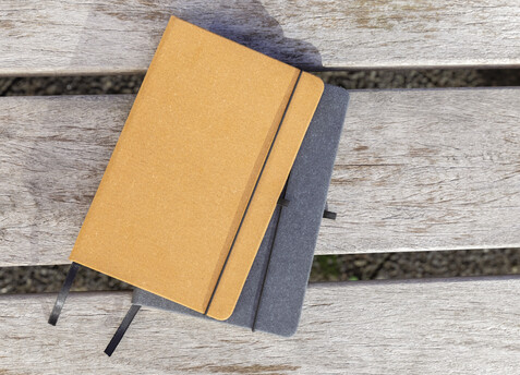 A5 Hardcover Notizbuch aus GRS recyceltem PU grau bedrucken, Art.-Nr. P774.202