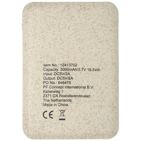 Asama 5000 mAh Powerbank aus Weizenstroh, beige bedrucken, Art.-Nr. 12413702 Asama 5000 mAh Powerbank aus Weizenstroh, beige bedrucken, Art.-Nr. 12413702