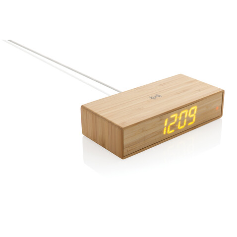 Wecker mit 5W Wireless Charger aus Bambus braun bedrucken, Art.-Nr. P308.239 Wecker mit 5W Wireless Charger aus Bambus braun bedrucken, Art.-Nr. P308.239