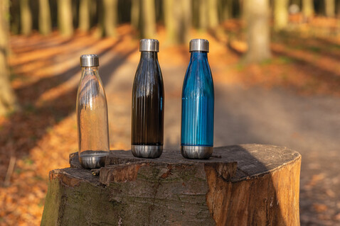 Auslaufsichere Trinkflasche mit Stainless-Steel-Deckel transparent bedrucken, Art.-Nr. P436.750 Auslaufsichere Trinkflasche mit Stainless-Steel-Deckel transparent bedrucken, Art.-Nr. P436.750