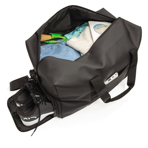 Schicke PU Wochenendtasche schwarz bedrucken, Art.-Nr. P707.061 Schicke PU Wochenendtasche schwarz bedrucken, Art.-Nr. P707.061