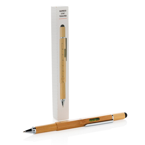5-in-1 Bambus Tool-Stift braun bedrucken, Art.-Nr. P221.549