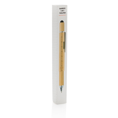 5-in-1 Bambus Tool-Stift braun bedrucken, Art.-Nr. P221.549