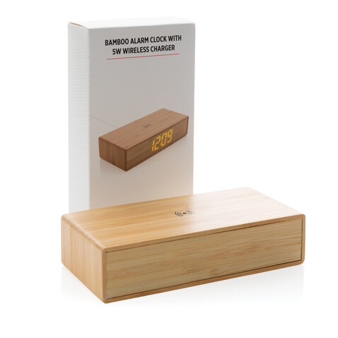 Wecker mit 5W Wireless Charger aus Bambus braun bedrucken, Art.-Nr. P308.239 Wecker mit 5W Wireless Charger aus Bambus braun bedrucken, Art.-Nr. P308.239