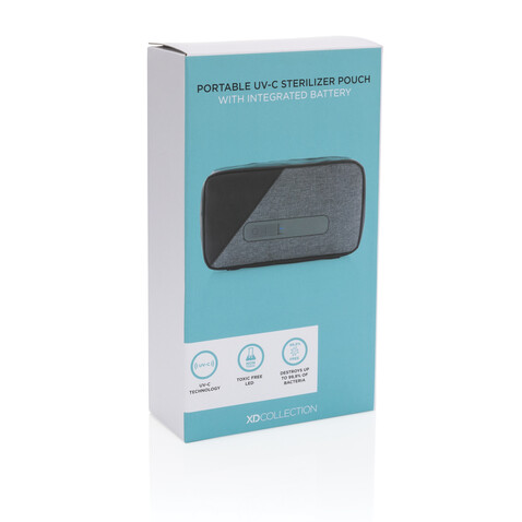 Tragbare UV-C-Sterilisationstasche mit integriertem Akku grau bedrucken, Art.-Nr. P820.222 Tragbare UV-C-Sterilisationstasche mit integriertem Akku grau bedrucken, Art.-Nr. P820.222