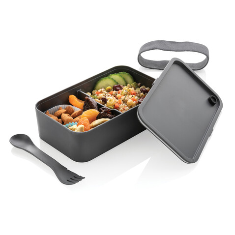 PP Lunchbox mit Göffel anthrazit bedrucken, Art.-Nr. P269.592