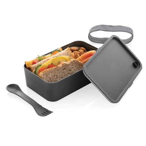 PP Lunchbox mit Göffel anthrazit bedrucken, Art.-Nr. P269.592