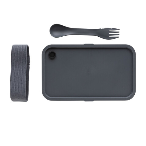 PP Lunchbox mit Göffel anthrazit bedrucken, Art.-Nr. P269.592