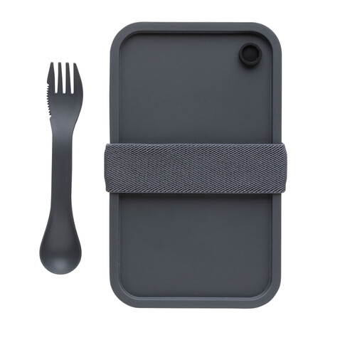 PP Lunchbox mit Göffel anthrazit bedrucken, Art.-Nr. P269.592