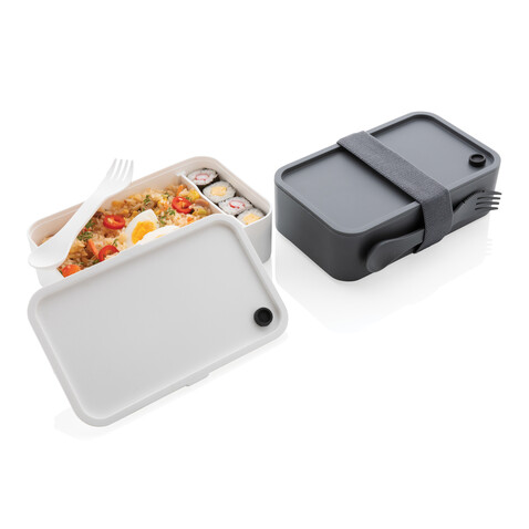 PP Lunchbox mit Göffel anthrazit bedrucken, Art.-Nr. P269.592
