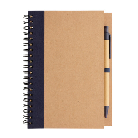 Kraft Spiral-Notizbuch mit Stift blau bedrucken, Art.-Nr. P774.265 Kraft Spiral-Notizbuch mit Stift blau bedrucken, Art.-Nr. P774.265