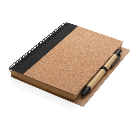 Kork Spiral-Notizbuch mit Stift schwarz bedrucken, Art.-Nr. P774.271
