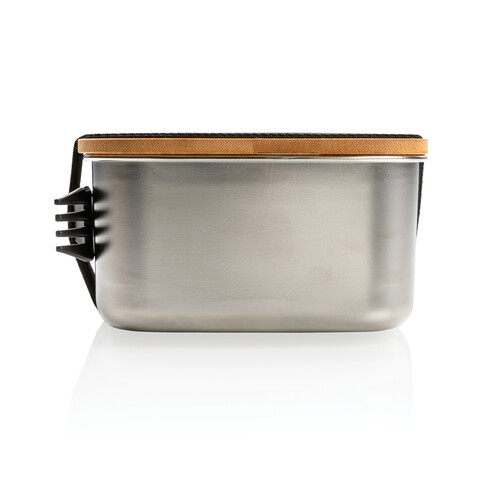 Stainless Steel Lunchbox mit Bambus-Deckel und Göffel silber bedrucken, Art.-Nr. P269.622 Stainless Steel Lunchbox mit Bambus-Deckel und Göffel silber bedrucken, Art.-Nr. P269.622