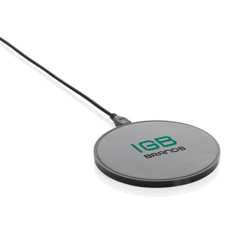 10W Wireless Charger aus RCS Standard recyceltem Kunststoff schwarz bedrucken, Art.-Nr. P308.661 10W Wireless Charger aus RCS Standard recyceltem Kunststoff schwarz bedrucken, Art.-Nr. P308.661