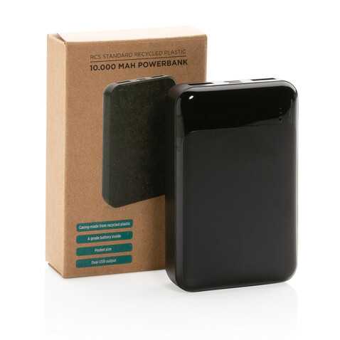 10.000 mAh Powerbank aus RCS Standard recyceltem Kunststoff schwarz bedrucken, Art.-Nr. P322.661 10.000 mAh Powerbank aus RCS Standard recyceltem Kunststoff schwarz bedrucken, Art.-Nr. P322.661