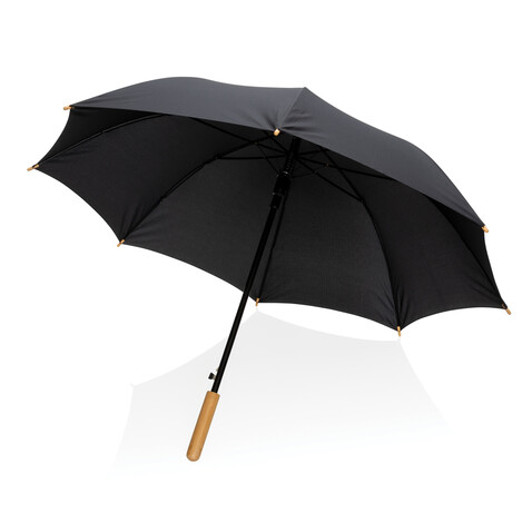 23" Impact AWARE™ RPET 190T Auto-Open Bambus-Schirm schwarz bedrucken, Art.-Nr. P850.651