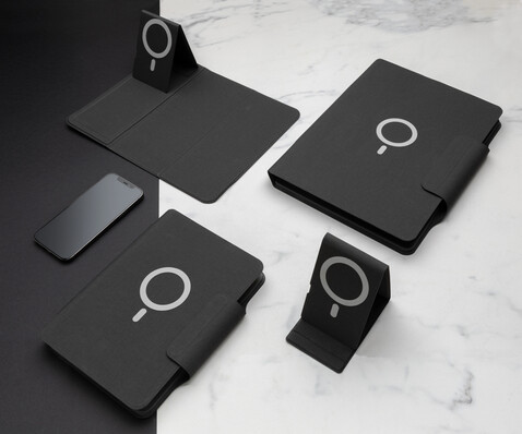 Artic magnetisches 10W Wireless Charging Notizbuch schwarz bedrucken, Art.-Nr. P774.312