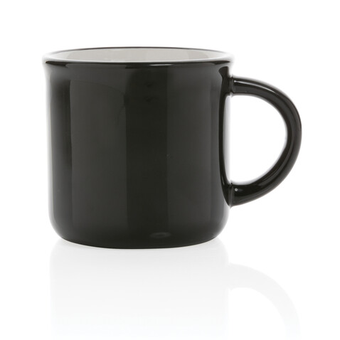 Vintage Keramiktasse, 280ml schwarz, weiß bedrucken, Art.-Nr. P434.031 Vintage Keramiktasse, 280ml schwarz, weiß bedrucken, Art.-Nr. P434.031