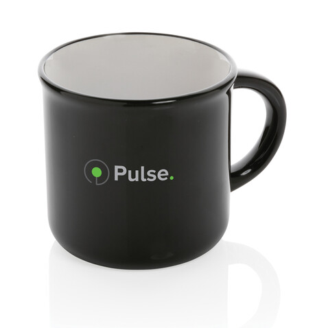 Vintage Keramiktasse, 280ml schwarz, weiß bedrucken, Art.-Nr. P434.031 Vintage Keramiktasse, 280ml schwarz, weiß bedrucken, Art.-Nr. P434.031