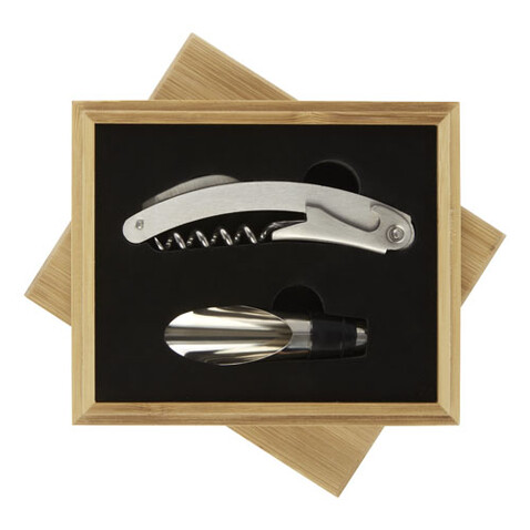 Merlou 2-teiliges Weinset, natur, silber bedrucken, Art.-Nr. 11314806