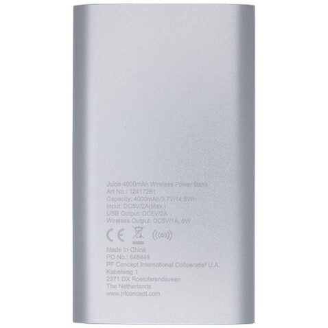 Juice 4000 mAh kabellose Powerbank, silber bedrucken, Art.-Nr. 12417281 Juice 4000 mAh kabellose Powerbank, silber bedrucken, Art.-Nr. 12417281