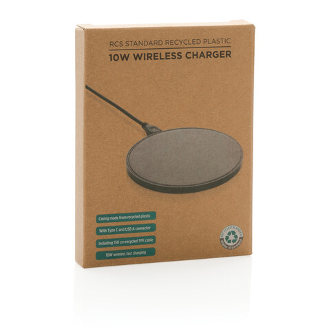 10W Wireless Charger aus RCS Standard recyceltem Kunststoff schwarz bedrucken, Art.-Nr. P308.661 10W Wireless Charger aus RCS Standard recyceltem Kunststoff schwarz bedrucken, Art.-Nr. P308.661