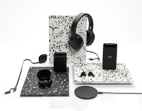 TWS Ohrhörer aus RCS Standard recyceltem Kunststoff schwarz bedrucken, Art.-Nr. P329.671 TWS Ohrhörer aus RCS Standard recyceltem Kunststoff schwarz bedrucken, Art.-Nr. P329.671