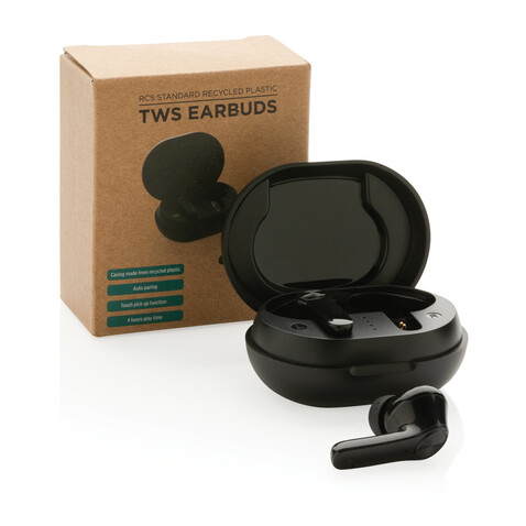 TWS Ohrhörer aus RCS Standard recyceltem Kunststoff schwarz bedrucken, Art.-Nr. P329.671 TWS Ohrhörer aus RCS Standard recyceltem Kunststoff schwarz bedrucken, Art.-Nr. P329.671