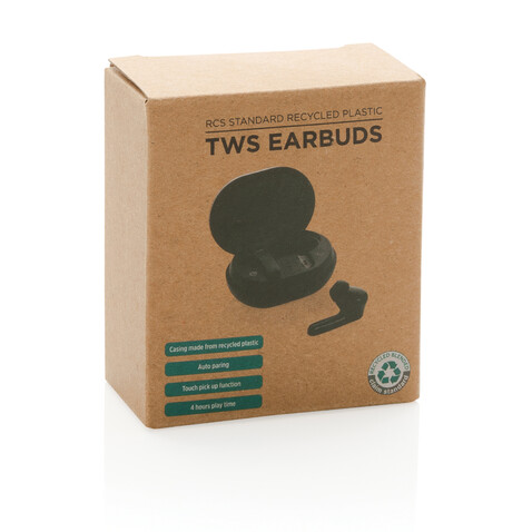 TWS Ohrhörer aus RCS Standard recyceltem Kunststoff schwarz bedrucken, Art.-Nr. P329.671 TWS Ohrhörer aus RCS Standard recyceltem Kunststoff schwarz bedrucken, Art.-Nr. P329.671
