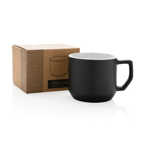 Moderne Keramiktasse, 350ml schwarz, weiß bedrucken, Art.-Nr. P434.041 Moderne Keramiktasse, 350ml schwarz, weiß bedrucken, Art.-Nr. P434.041
