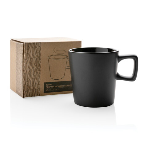 Moderne Keramik Kaffeetasse, 300ml schwarz, schwarz bedrucken, Art.-Nr. P434.051 Moderne Keramik Kaffeetasse, 300ml schwarz, schwarz bedrucken, Art.-Nr. P434.051