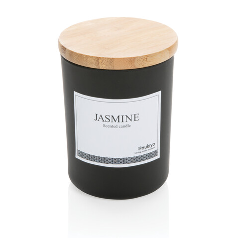 Ukiyo Deluxe parfümierte Kerze mit Bambusdeckel schwarz bedrucken, Art.-Nr. P262.941 Ukiyo Deluxe parfümierte Kerze mit Bambusdeckel schwarz bedrucken, Art.-Nr. P262.941